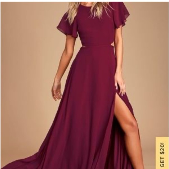 Lulus Dresses & Skirts - Lulus  burgundy cut out waist maxi dress size small new bridesmaid